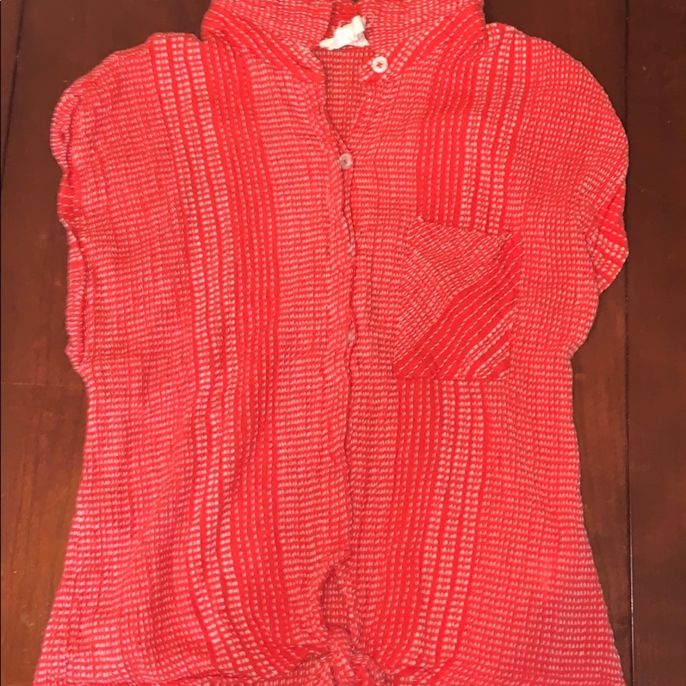 Red Button Up Summer Tee